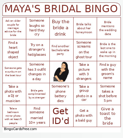 Maya's Bridal Bingo Card