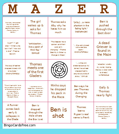 Maze Runner Chapter 11-14 Bingo Card