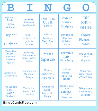 MB3: Millenial Bangers Bingo Card