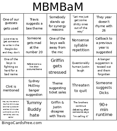 MBMBaM 2026 Bingo Card
