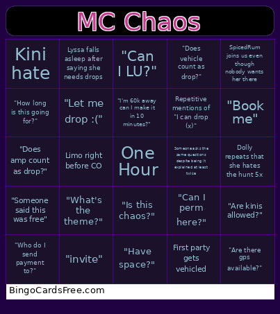 MC Bingo Card