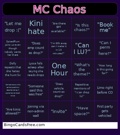 Mc Chaos Bingo Card