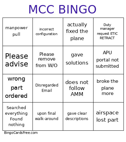 MCC Bingo Card