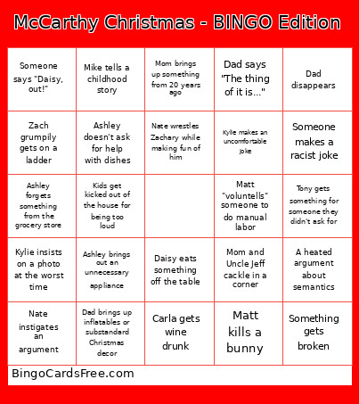 McCarthy Christmas - Edition Bingo Card