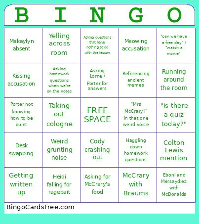 McCrary 1st HR Bingo Card