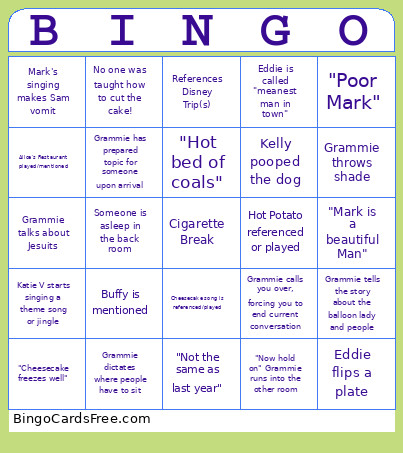 McDevitt Thanksgiving 25 Bingo Card