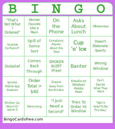 McDonald’s Customer Bingo Card