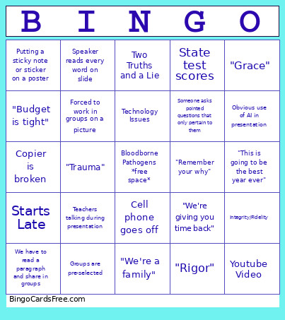 MCHS Back To School Bingo Card