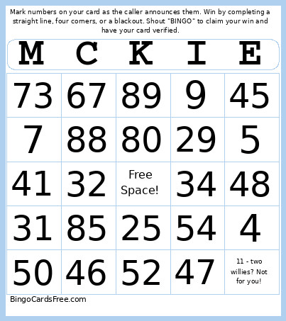 MCKIE - Hen Test Bingo Card