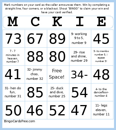 MCKIE2 Bingo Card