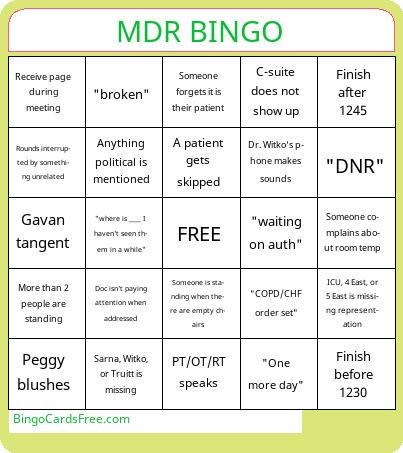 MDR BINGO Cards Free Pdf Printable Game, Title: MDR BINGO