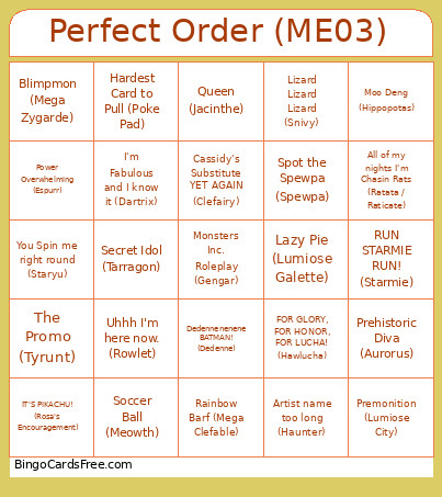 ME03 - Perfect Order Bingo Card