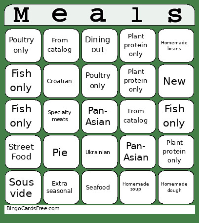 Meals Start Bingo Card