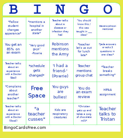 Med Surg II Bingo Card