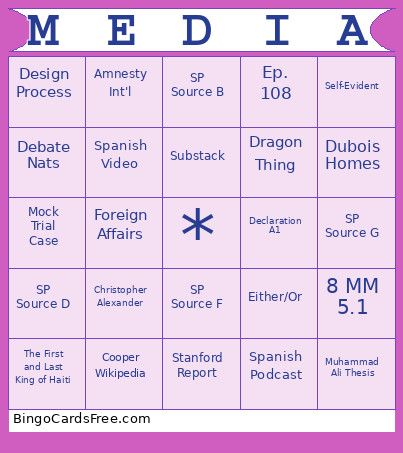 Media Bingo Card