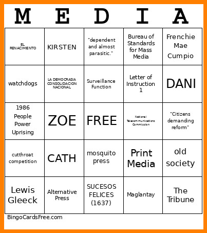 MEDIA Bingo Card