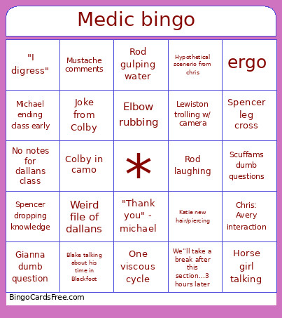 Medic Bingo Card