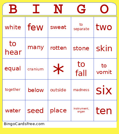 Medical Bingo Card
