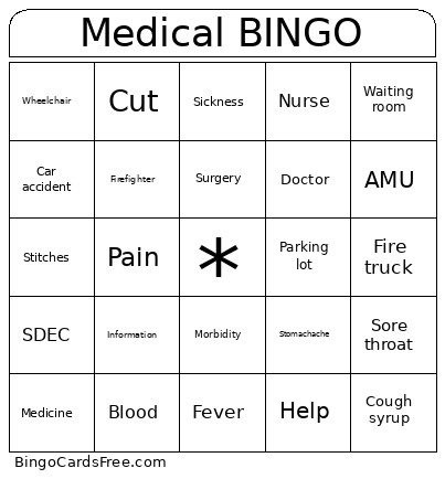 Medical Bingo Card