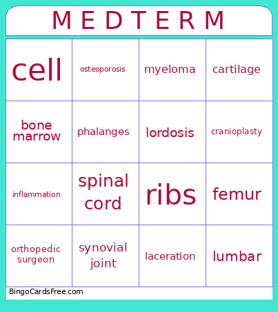 Medical Bingo Card
