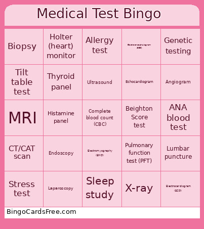 Medical Test Bingo Card