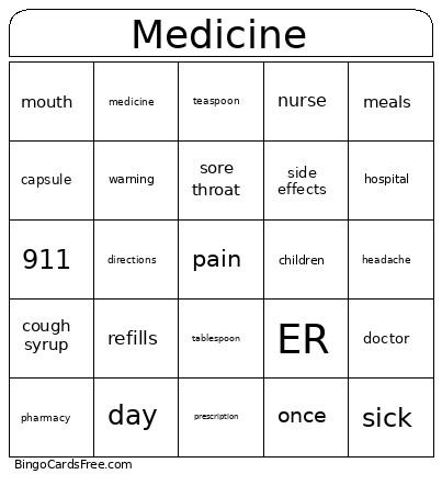 MEDICINE Bingo Card