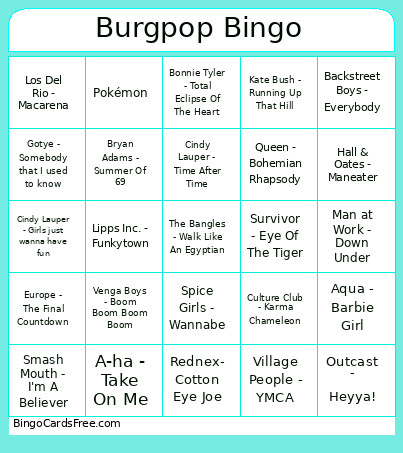 Medieval Cover Songs Bingo Card