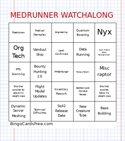 Medrunner Watchalong Bingo Card
