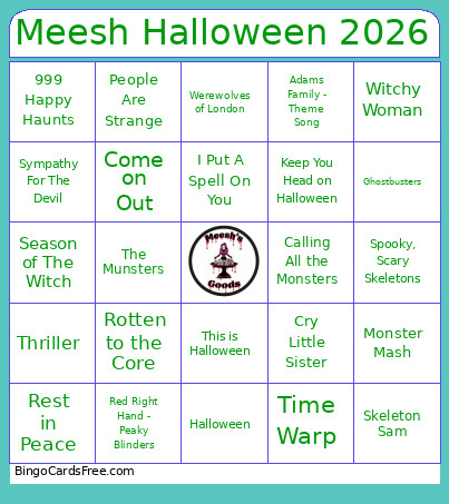 Meesh Halloween 2026 Bingo Card