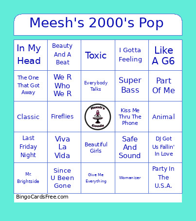 Meesh's 2000's Pop Bingo Card