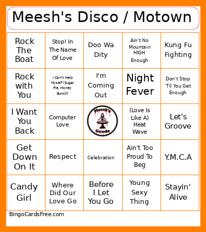 Meesh's Disco / Motown Bingo Card