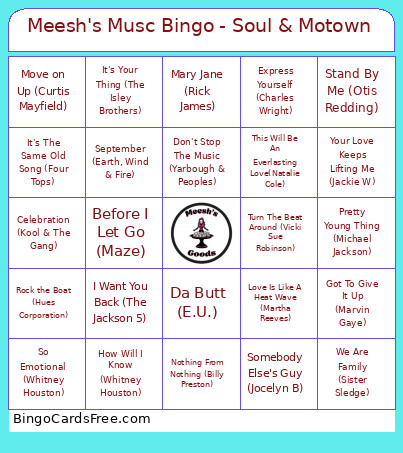 Meesh's Musc - Soul & Motown Bingo Card