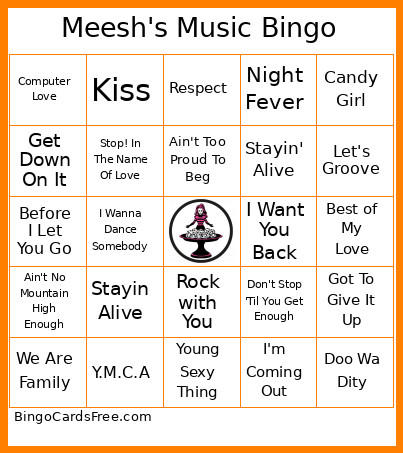 Meesh's Music Bingo Card