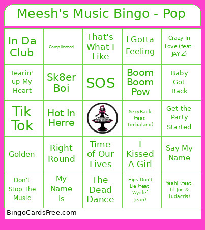 Meesh's Music - Pop Bingo Card