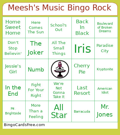 Meesh's Music Rock Bingo Card
