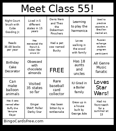 Meet Class 55! Bingo Card