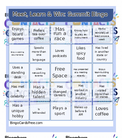 Meet, Learn & Win: Summit Bingo Card
