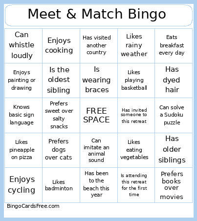 Meet & Match Bingo Card 2
