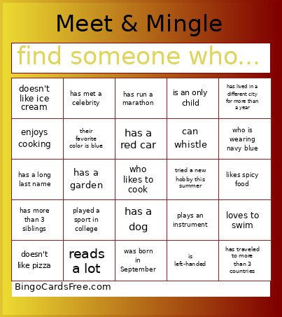 Meet & Mingle: Find Someone Who Bingo Card