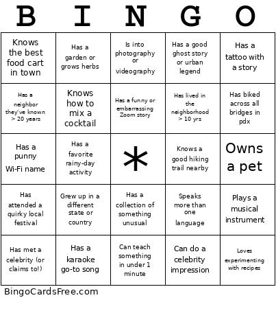 Meet Neighbors Bingo Card