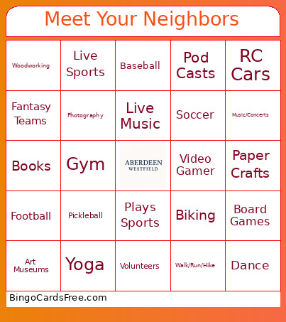 Meet Your Neighbors Bingo Card