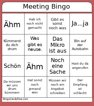 Meeting Bingo Card
