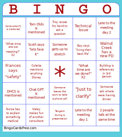 Meeting Bingo Card