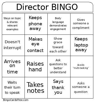 Meeting Etiquette Bingo Card