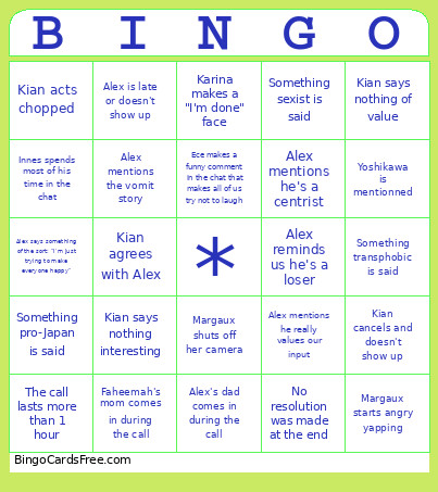 Meeting With Alex Ansell Bingo Card