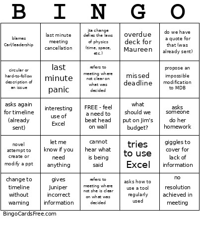 Meetings Bingo Card