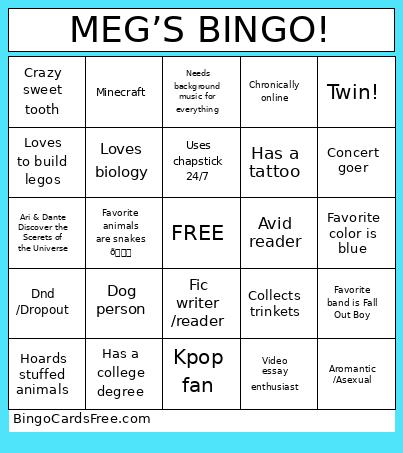 MEG’S ! Bingo Card