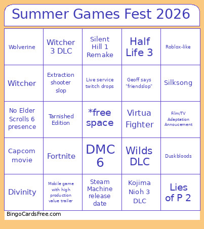 Mega 2026 Summer Games Fest Bingo Card