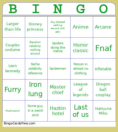 Megacon Bingo Card