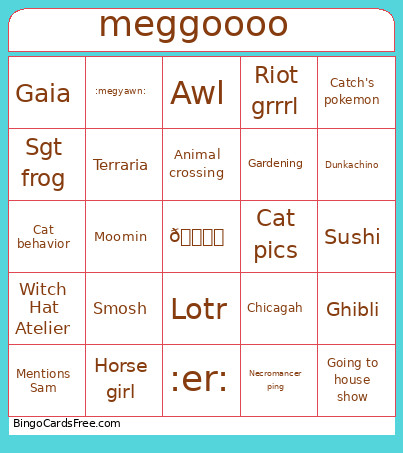 Meggoooo Bingo Card